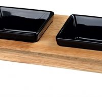 Trixie Voerset Keramiek Met Houten Onderstel Zwart
